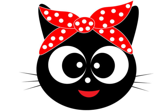 Black Cat Animal Face with Bandana Svg
